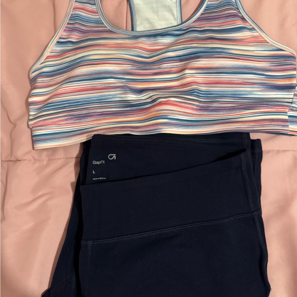 GAP Factory Multicolor Striped Top and Navy Leggings Set